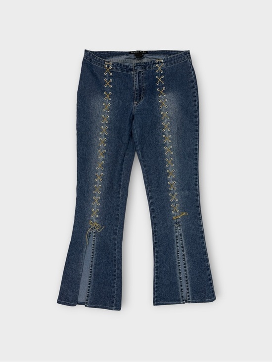 Street Code Denim - Street Code Corset Lace-Up Flare Jeans